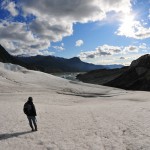 On the glacier looking back towards the valley. Not a usual view.